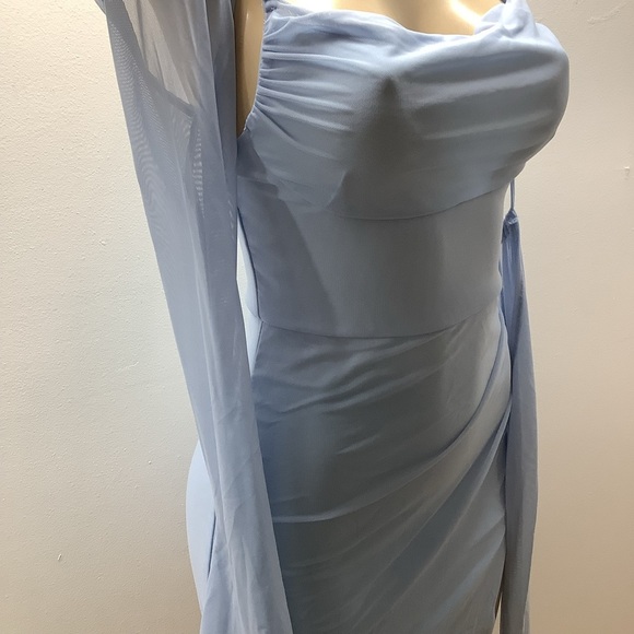 Elegant Size Small Light Blue Sheer Bell Sleeve Mini Dress. Preloved - Picture 7 of 9